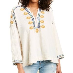 Johnny Was Pillar Embroidered Long Sleeve Gauze Top